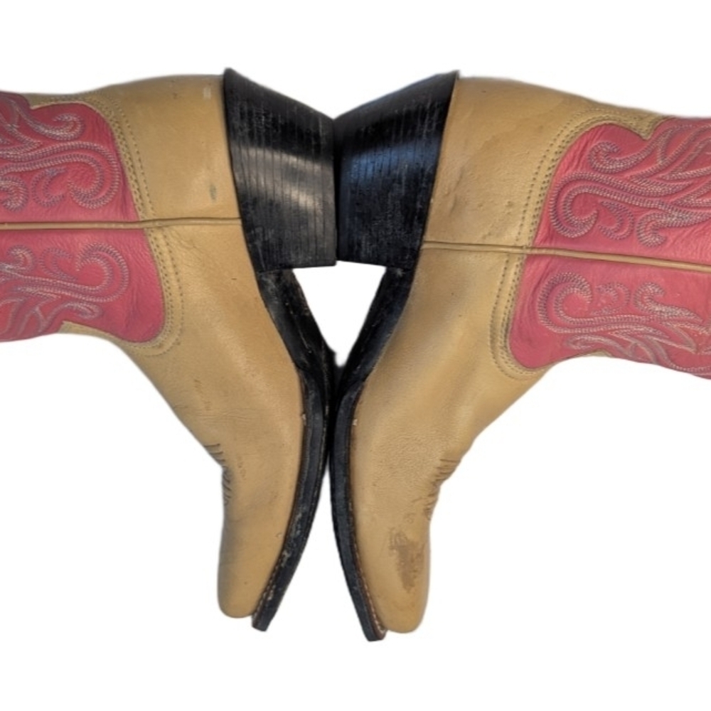 Ariat Women Tan Pink Leather Square Toe Western Boots Style 15881 Size 9 B - Picture 5 of 11